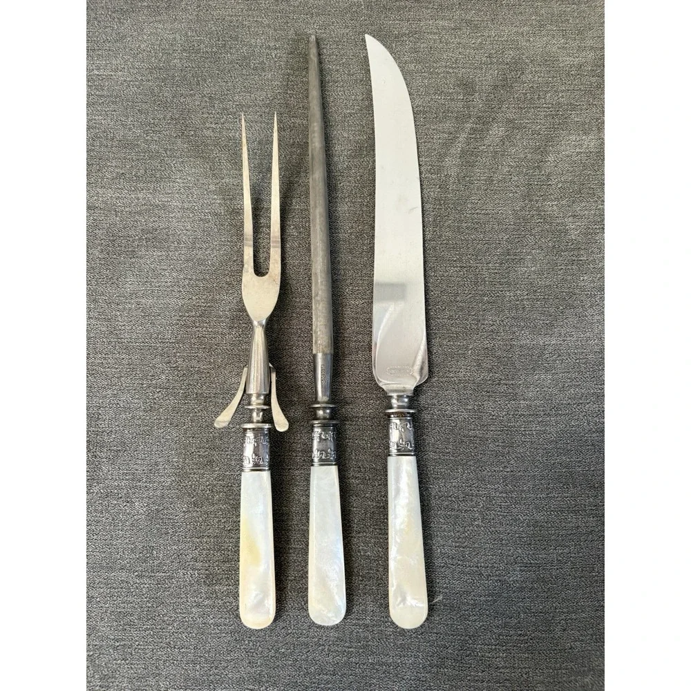 Universal 3-Piece‎ Mother-of-Pearl Handled Carving Set Stainless Sterling